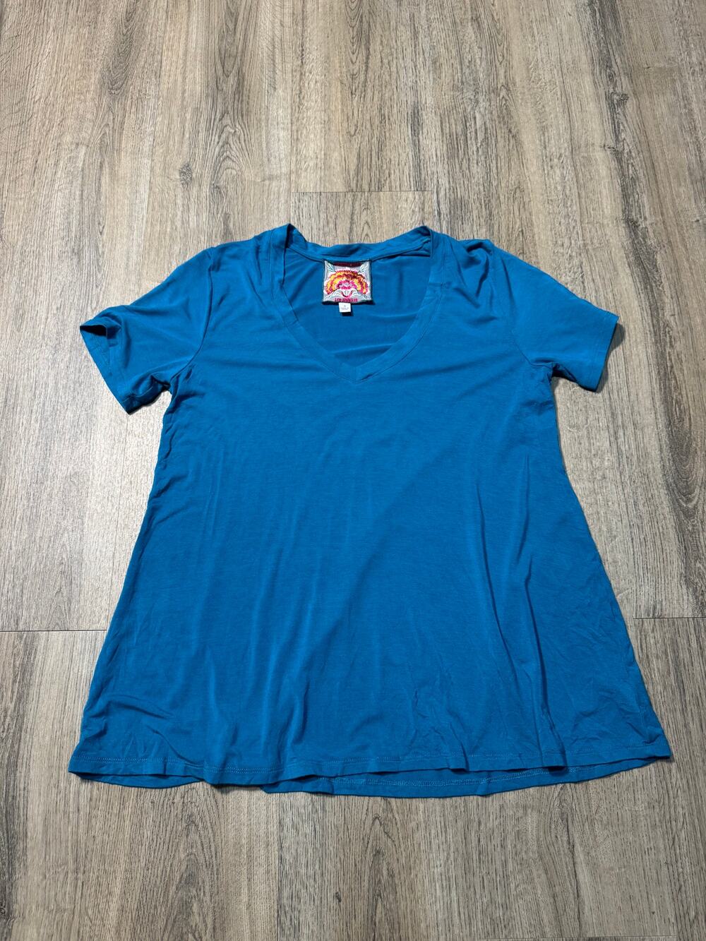Johnny Was Women's Teal Blue V-Neck Short Sleeve Tee